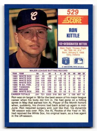 Ron Kittle baseball card from 1990 Score with original gloss, featuring Simply Sandoval
