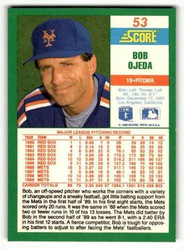 1990 Score #53 Bob Ojeda New York Mets Baseball Cards ID:52777 - Baseball Card Single