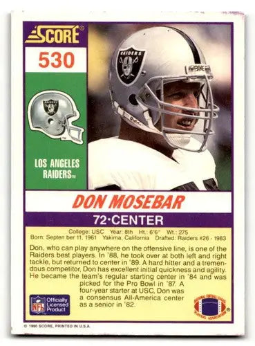 Don Mosebar Los Angeles Raiders football card from 1990 Score series