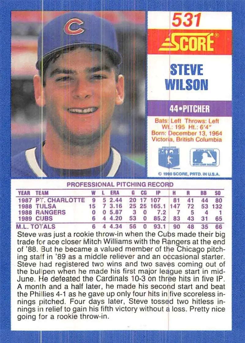 1990 Score #531 Steve Wilson EX Excellent Chicago Cubs Baseball Card - Baseball Card Single