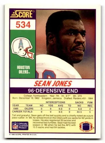 Original gloss Sean Jones Houston Oilers football card from 1990 Score #534