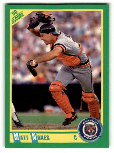 Original gloss Matt Nokes Detroit Tigers baseball card from 1990 Score series