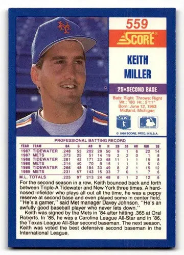 Original gloss Keith Miller baseball card from 1990 Score #559 displayed in Simply Sandoval product