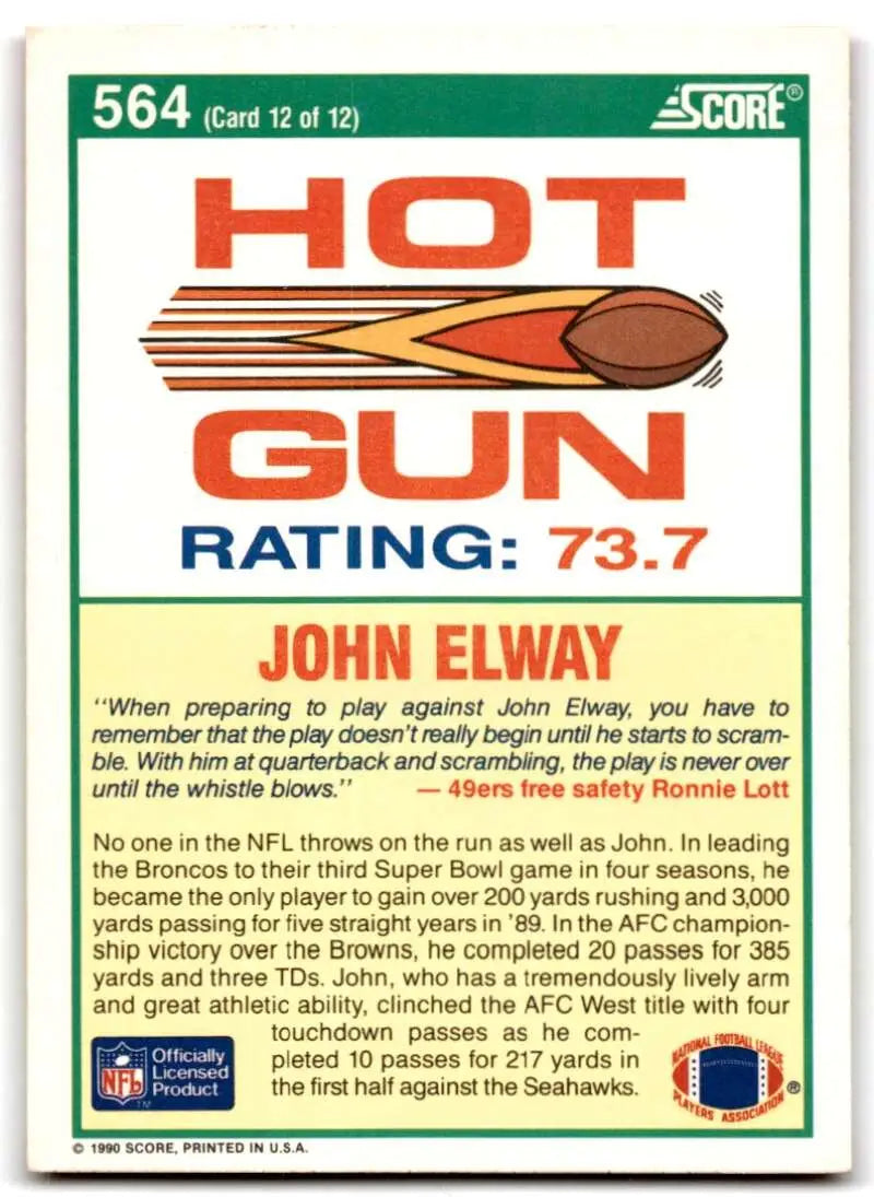 1990 Score #564 John Elway NM-MT Denver Broncos Football Card - Football Card Single