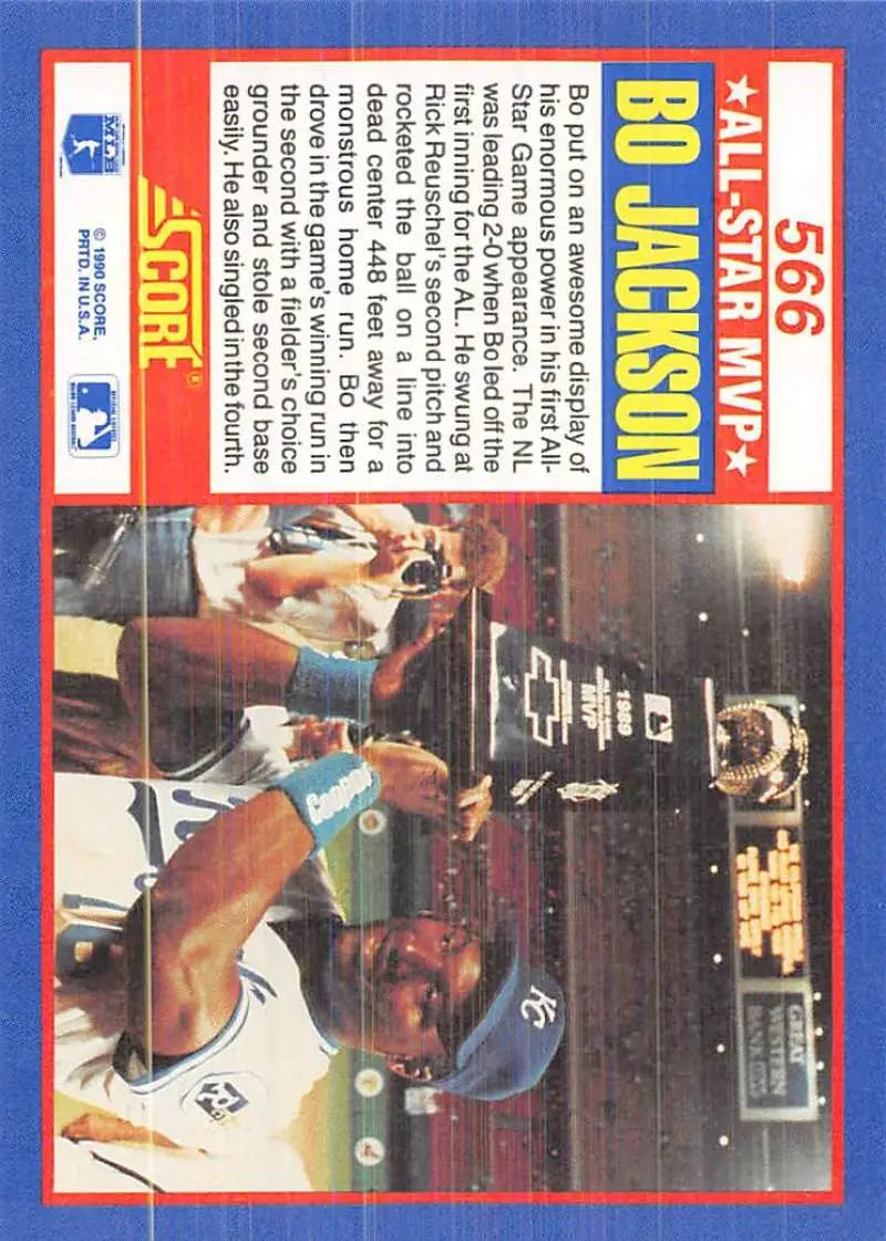 1990 Score #566 Bo Jackson EX Excellent Kansas City Royals Baseball Card - Baseball Card Single