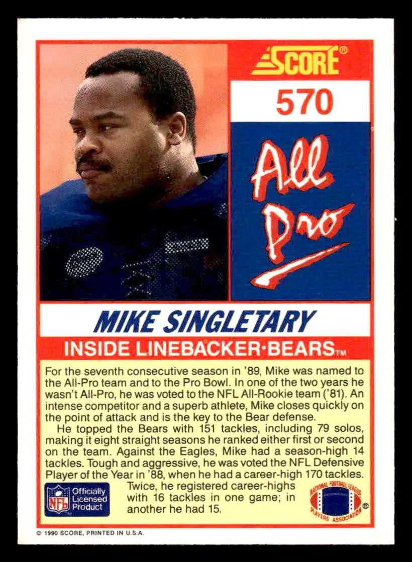 1990 Score #570 Mike Singletary - Football Card Single