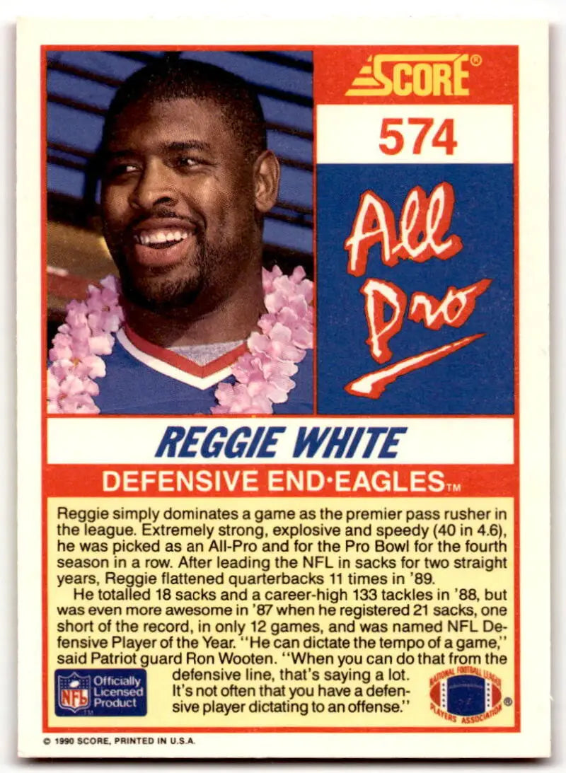 1990 Score #574 Reggie White NM-MT Philadelphia Eagles Football Card - Football Card Single