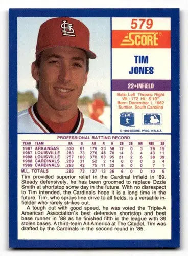 Original gloss 1990 Score Tim Jones baseball card featuring Simply Sandoval ID 46941