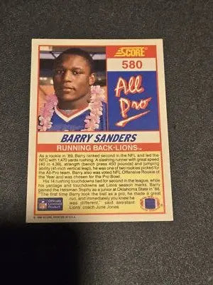 1990 Score #580 Barry Sanders - Football Card Single