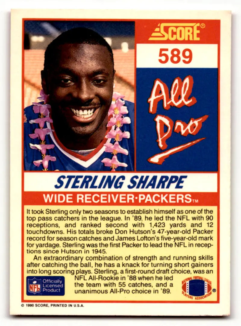 1990 Score #589 Sterling Sharpe NM-MT Green Bay Packers Football Card - Football Card Single