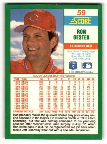 Original gloss Ron Oester Cincinnati Reds baseball card from 1990 Score #59