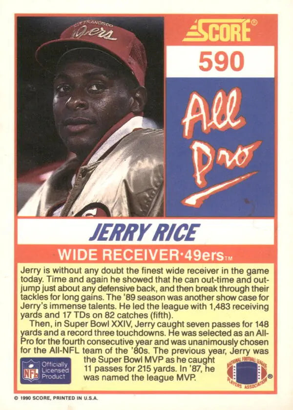 1990 Score #590 Jerry Rice NM-MT San Francisco 49ers Football Card - Football Card Single