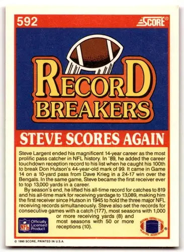 Football trading card back showing original gloss of Steve Largent NM-MT Seahawks