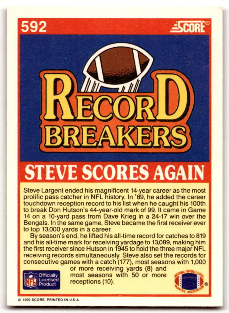 1990 Score #592 Steve Largent NM-MT Seattle Seahawks Football Card - Football Card Single