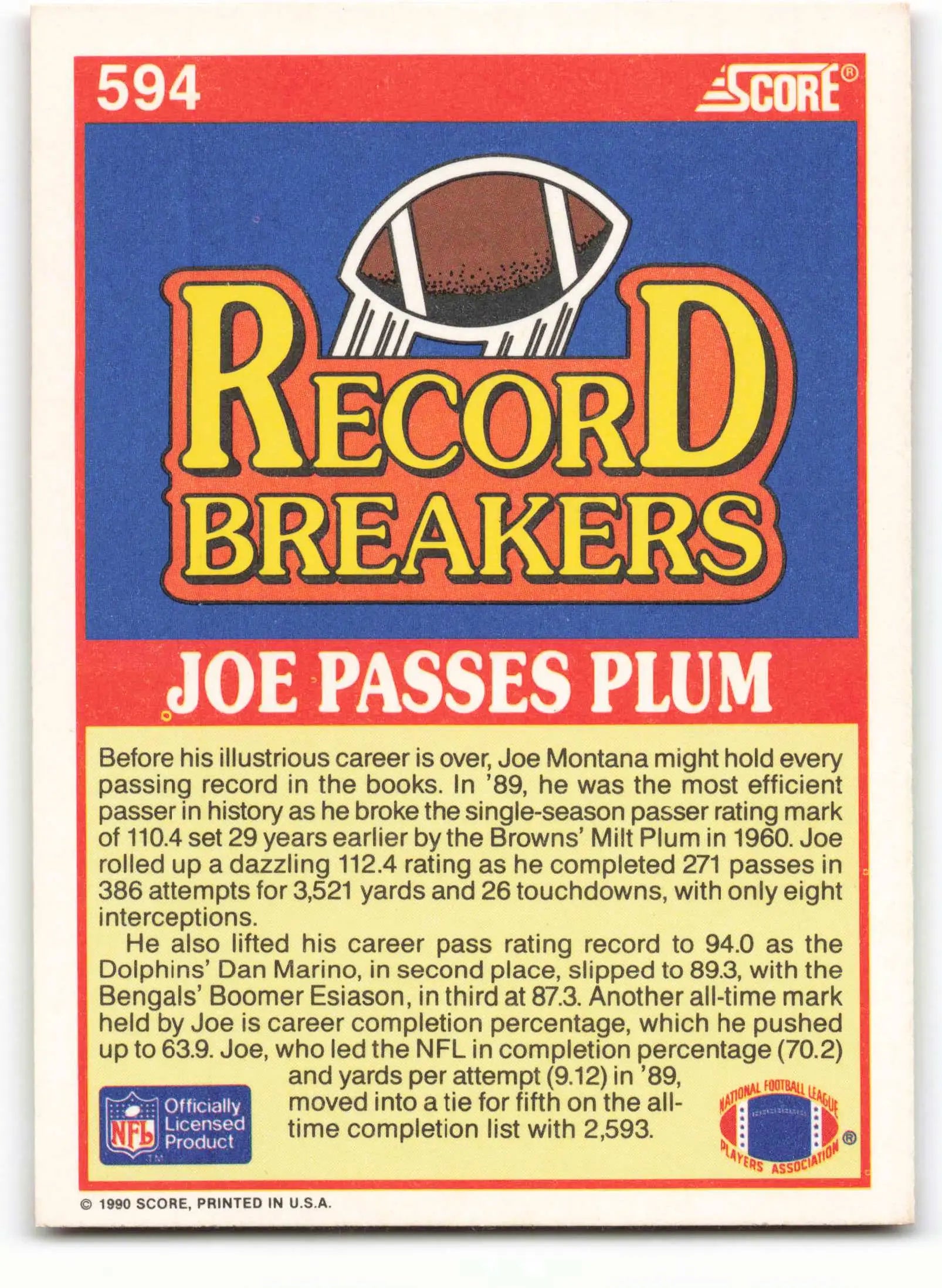 1990 Score #594 Joe Montana NM-MT San Francisco 49ers Football Card - Football Card Single