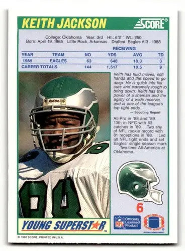 Keith Jackson Philadelphia Eagles football card from 1990 Score series NM-MT