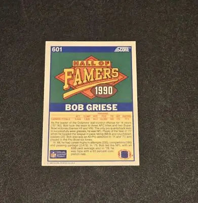 1990 Score #601 Bob Griese - Football Card Single