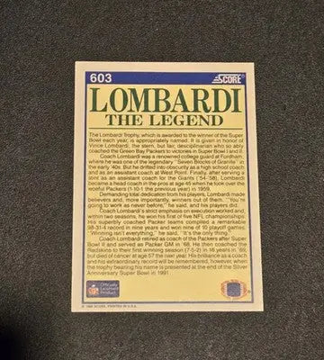 1990 Score #603a Lombardi the Legend - Football Card Single