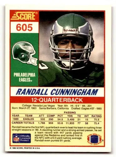 Original gloss Randall Cunningham Philadelphia football card from 1990 Score series