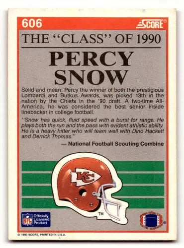 Original gloss football trading card featuring Percy Snow Kansas City Chiefs player