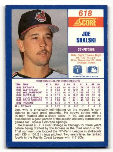 1990 Score #618a Joe Skalski Cleveland Indians Baseball Cards EX/NM ID:58536 - Baseball Card Single