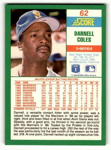 1990 Score #62 Darnell Coles Seattle Mariners Baseball Cards ID:52786 - Baseball Card Single