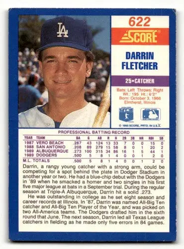 Darrin Fletcher Los Angeles Dodgers baseball card from 1990 Score #622