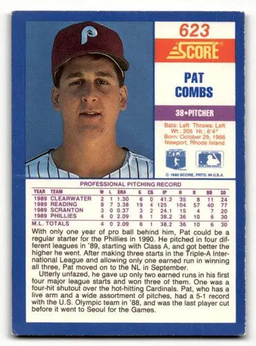 Original gloss Pat Combs Philadelphia Phillies baseball card in 1990 Score series