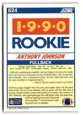 1990 Score #624 Anthony Johnson - Football Card Single