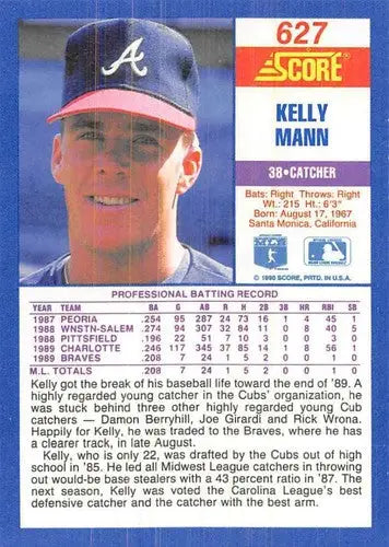 1990 Score #627 Kelly Mann NM-MT RC Rookie Braves - Baseball Card Single