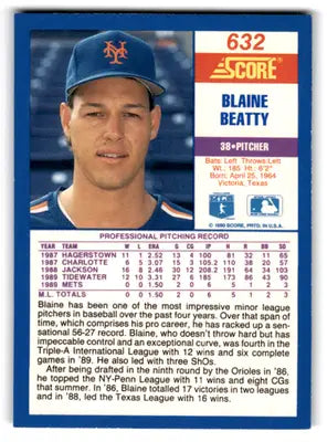 1990 Score #632 Blaine Beatty NM-MT RC Rookie Mets ID:70076 - Baseball Card Single