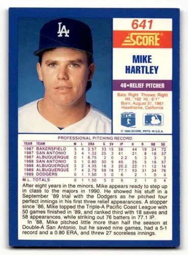 1990 Score #641 Mike Hartley Los Angeles Dodgers Baseball Cards EX/N ID:55185 - Baseball Card Single