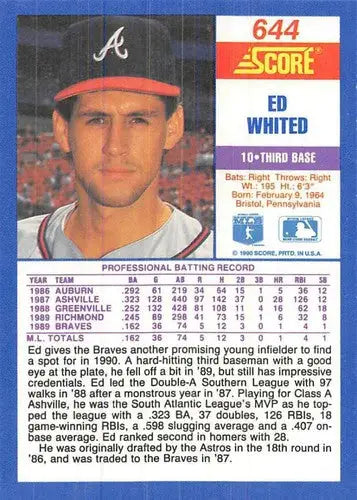 1990 Score #644 Ed Whited NM-MT RC Rookie Braves - Baseball Card Single