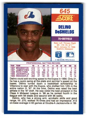 1990 Score #645 Delino DeShields NM-MT RC Rookie Expos ID:70072 - Baseball Card Single