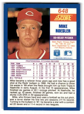 1990 Score #648 Mike Roesler NM-MT RC Rookie Reds ID:70081 - Baseball Card Single
