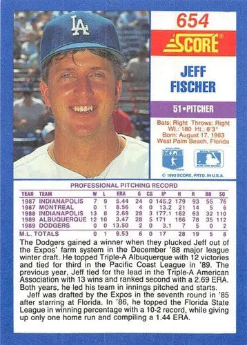 1990 Score #654 Jeff Fischer NM-MT RC Rookie Dodgers - Baseball Card Single