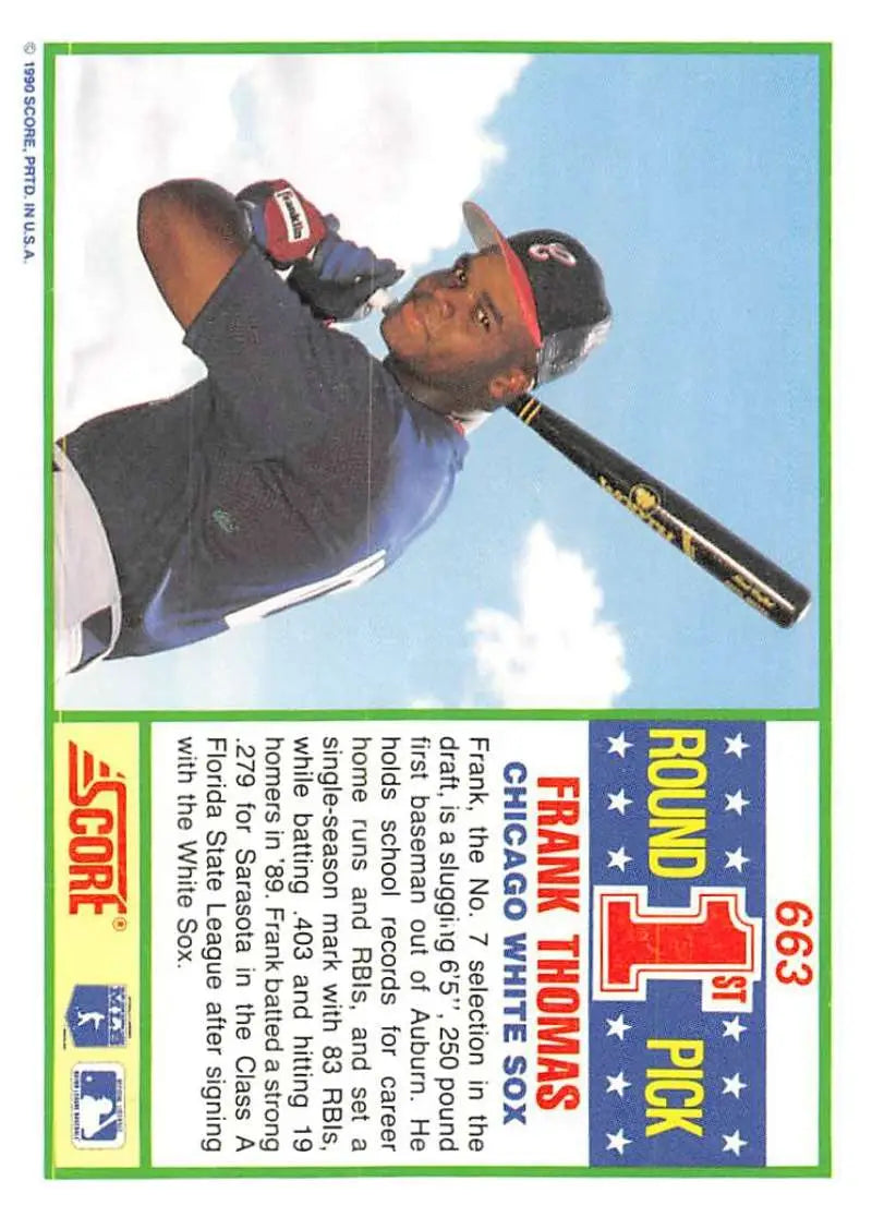 1990 Score #663 Frank Thomas EX Excellent RC Rookie Chicago White Sox Baseball Card - Baseball Card Single
