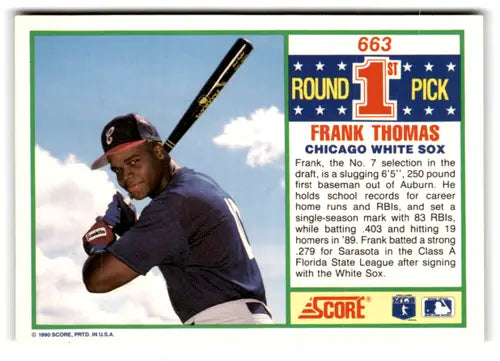 1990 Score #663 Frank Thomas NM Near Mint RC Rookie White Sox ID:66825 - Baseball Card Single