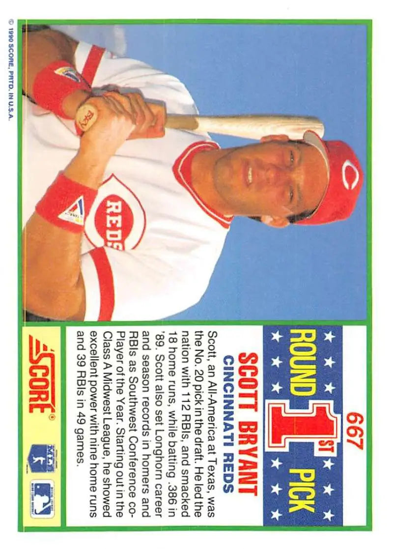 1990 Score #667 Scott Bryant EX Excellent RC Rookie Cincinnati Reds Baseball Card - Baseball Card Single