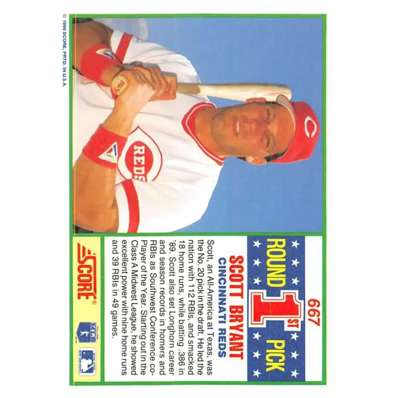 1990 Score #667 Scott Bryant NM-MT RC Rookie Cincinnati Reds Baseball Card - Baseball Card Single