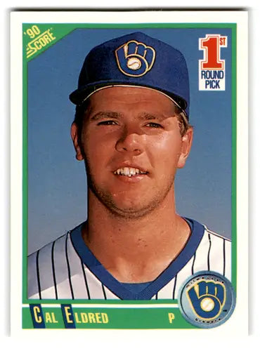 Cal Eldred rookie Brewers baseball card with original gloss from 1990 Score #669
