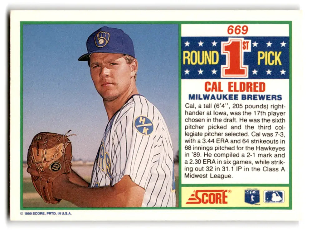 1990 Score #669 Cal Eldred NM-MT RC Rookie Brewers ID:70070 - Baseball Card Single