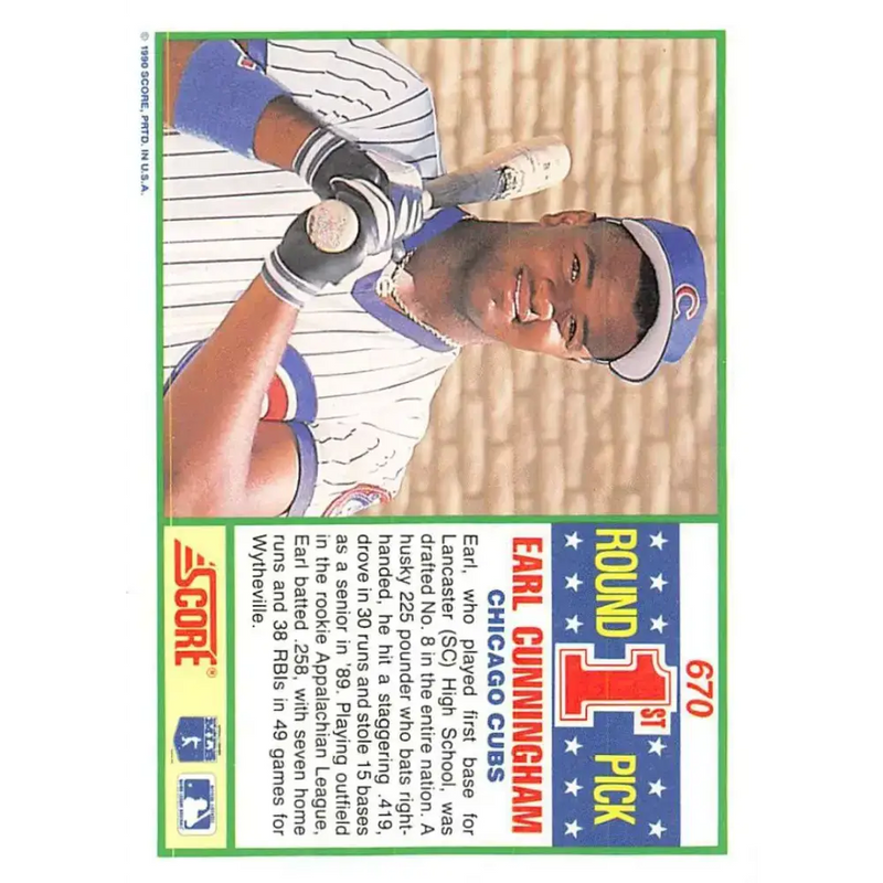 1990 Score #670 Earl Cunningham NM-MT RC Rookie Chicago Cubs Baseball Card - Baseball Card Single