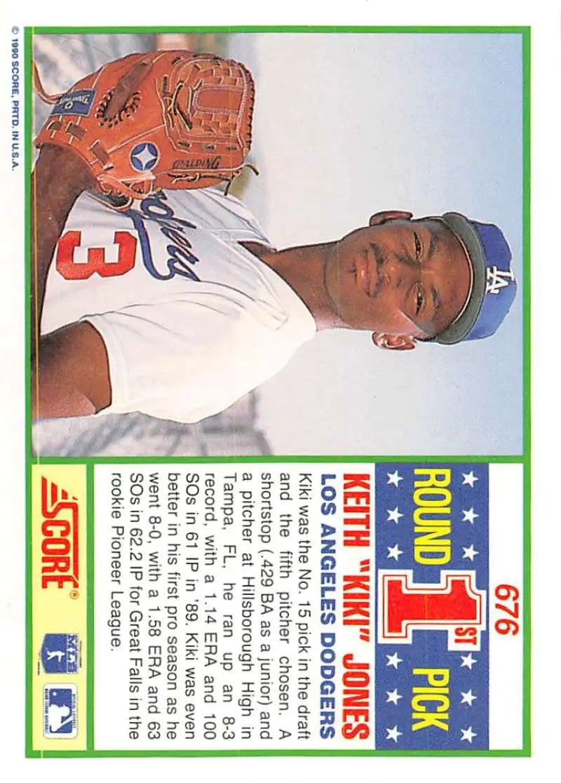 1990 Score #676 Kiki Jones EX Excellent RC Rookie Los Angeles Dodgers Baseball Card - Baseball Card Single