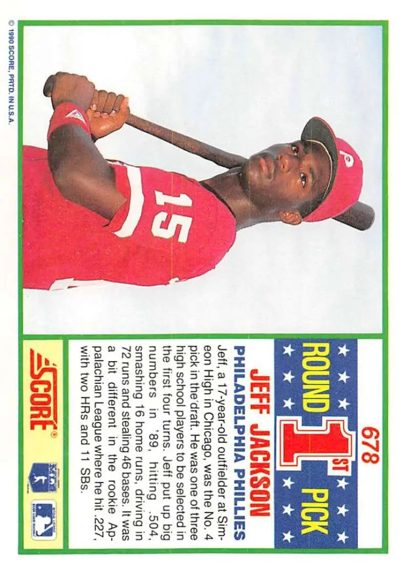 1990 Score #678 Jeff Jackson EX Excellent RC Rookie Philadelphia Phillies Baseball Card - Baseball Card Single