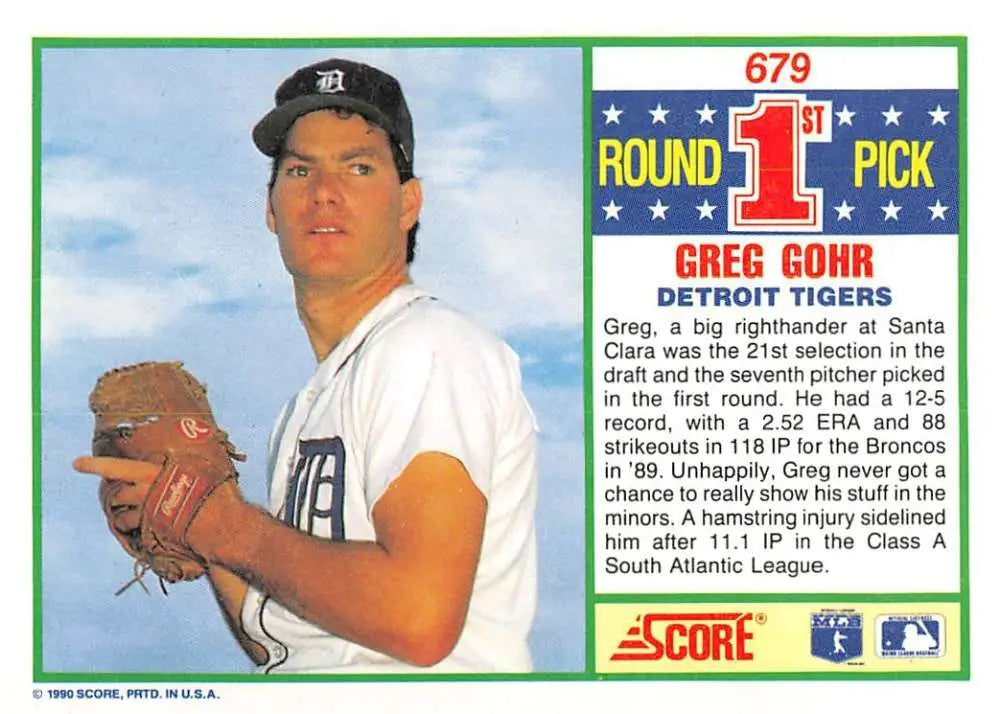 1990 Score #679 Greg Gohr EX Excellent RC Rookie Detroit Tigers Baseball Card - Baseball Card Single