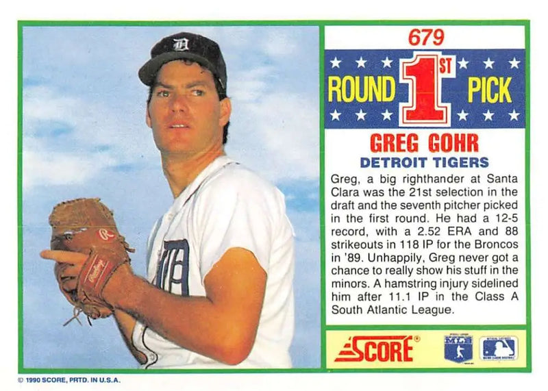 1990 Score #679 Greg Gohr EX Excellent RC Rookie Detroit Tigers Baseball Card - Baseball Card Single
