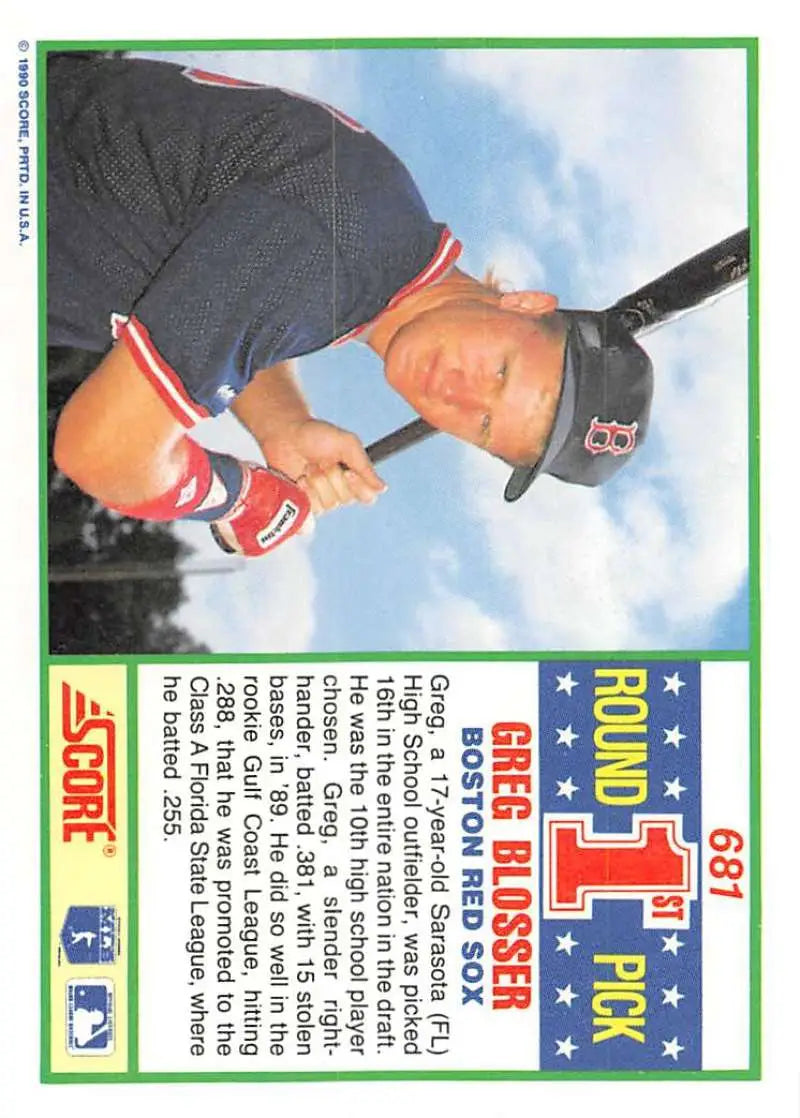 1990 Score #681 Greg Blosser EX Excellent RC Rookie Boston Red Sox Baseball Card - Baseball Card Single