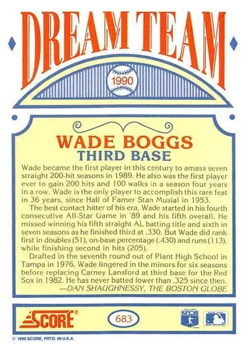 1990 Score #683b Wade Boggs NM-MT Red Sox COR DT - Baseball Card Single