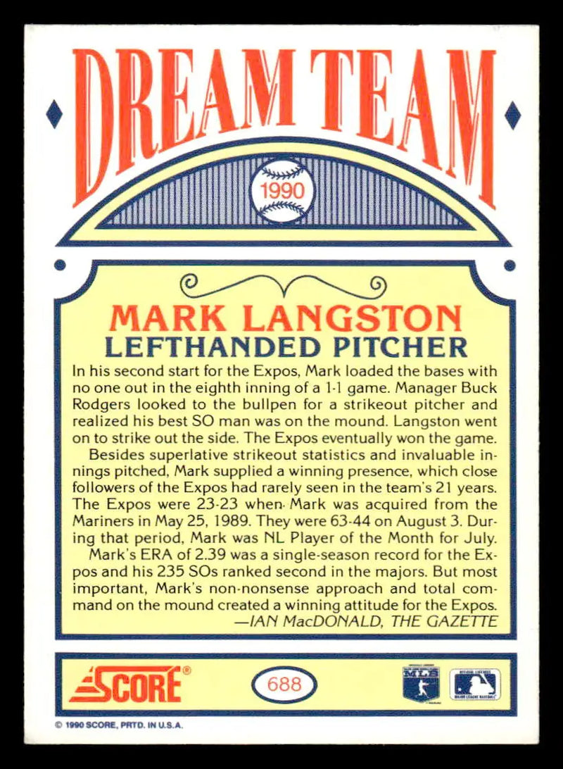 1990 Score #688 Mark Langston - Baseball Card Single